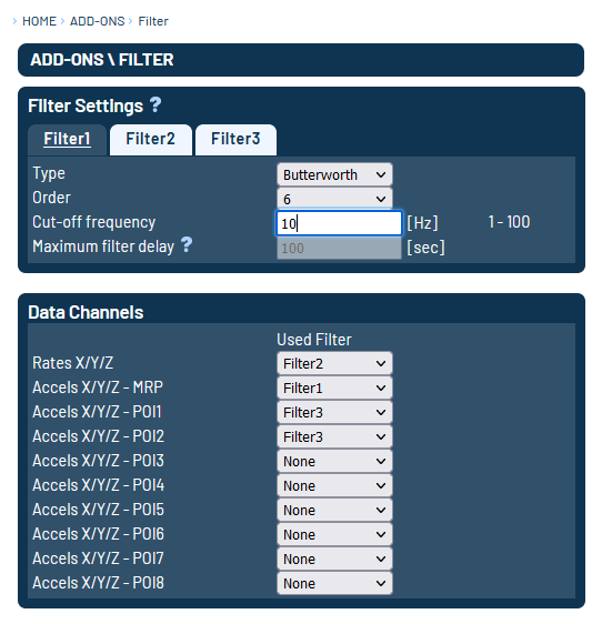 Shows the ADMA WebUI configuration page of the Add-On filter with all of its parameters.