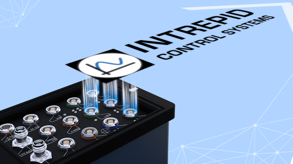 Shows the ADMA outputting measurement data that get received by the INTREPID Logo. The Logo symbolizes the seamless integration in the Intrepid Logging Software Toolchain.