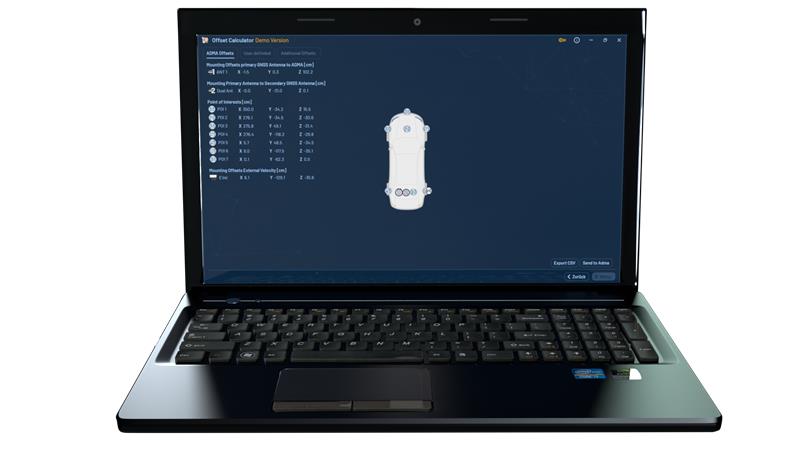 Shows a Laptop with the results of the ADMA Offset calculation in the ADMA Offset Calculator software.