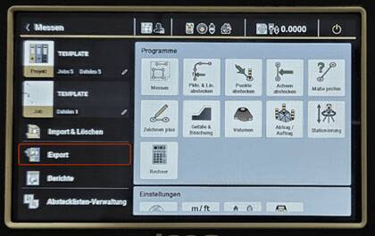 Shows the start menu of the used total station and a markup for exporting the measurements.