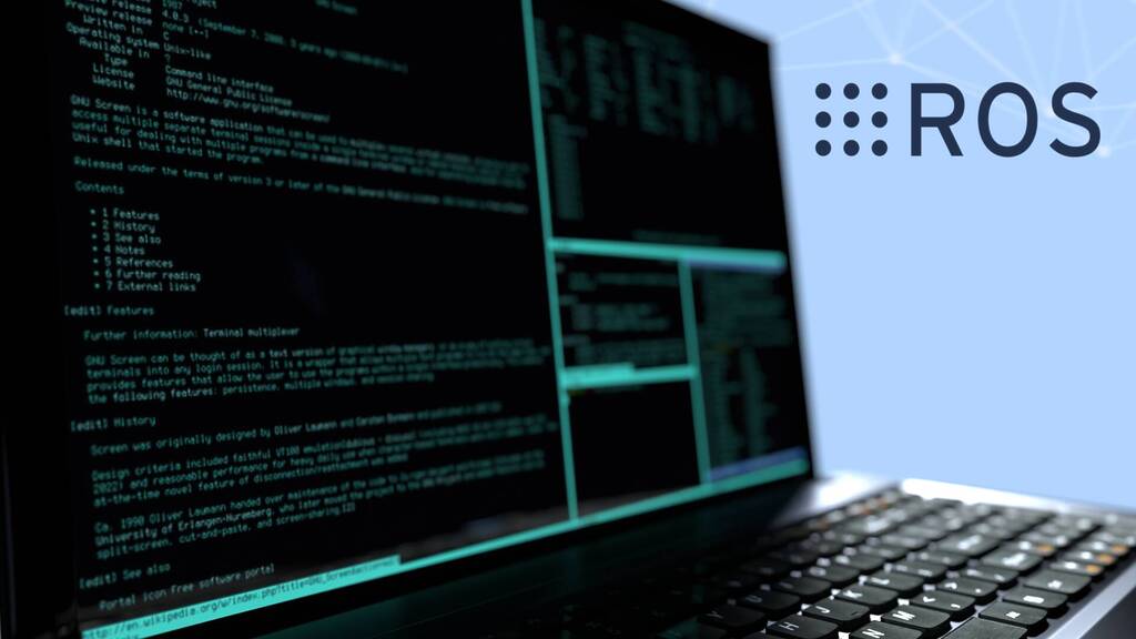 Shows a Laptop with multiple ROS2 terminals opened.
