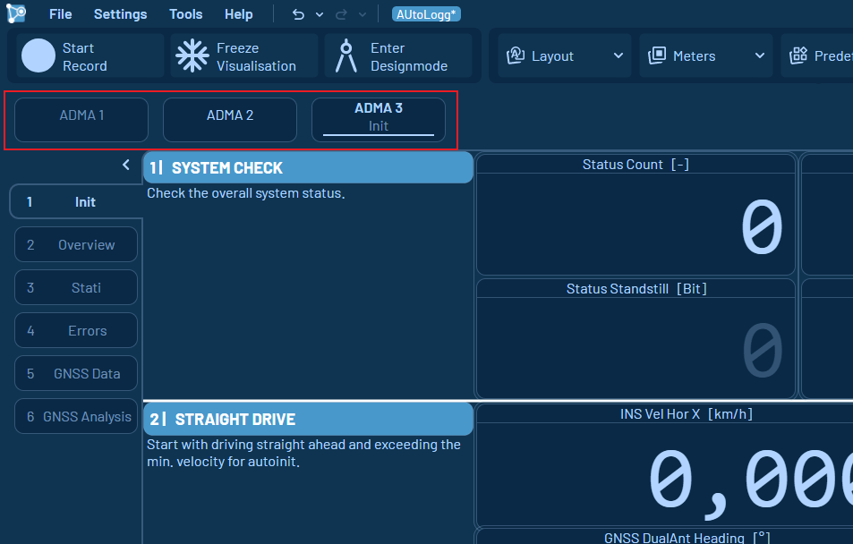 Shows the ADMA views of the currently added ADMA systems.