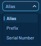 Shows the dropdown of the possible assignment types Alias, Prefix and serial number.