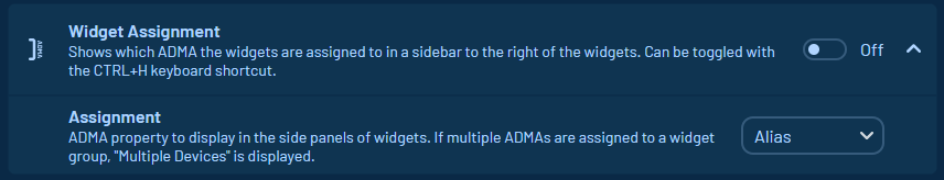 Shows the Assignment options. The assignment hint can be enabled / disabled here or via hitting STRG + H. The assignment can be shown as Alias, ID or Serial number.