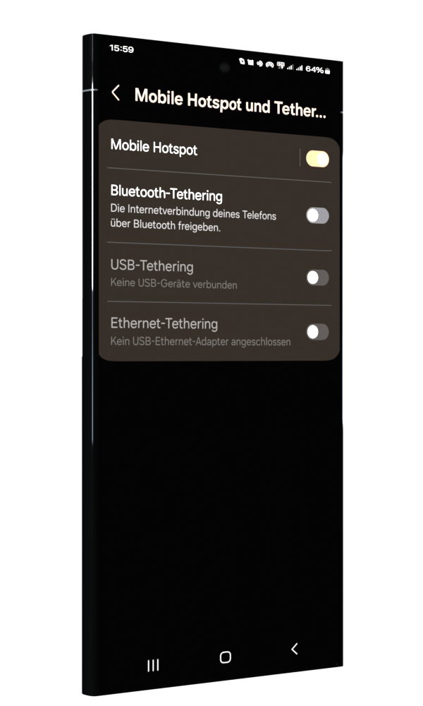 Shows the Android menu for activating a Hotspot.