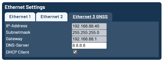 Shows the ADMA Webinterface section with the ETH3 interface settings.