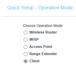Shows the Quick Setup options of the Mini Accesspoint.