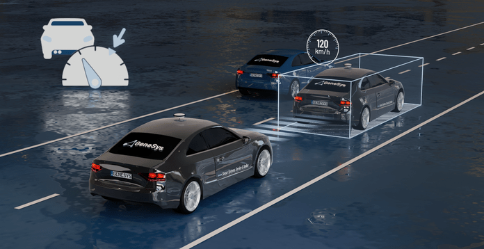 Wallpaper – ADAS – ACC Shows a car following the vehicle in front of it automatically with the ACC activated.