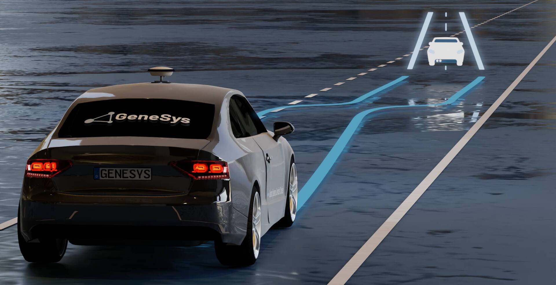 Shows the GeneSys Car which gets corrected by the LSS ADAS System.