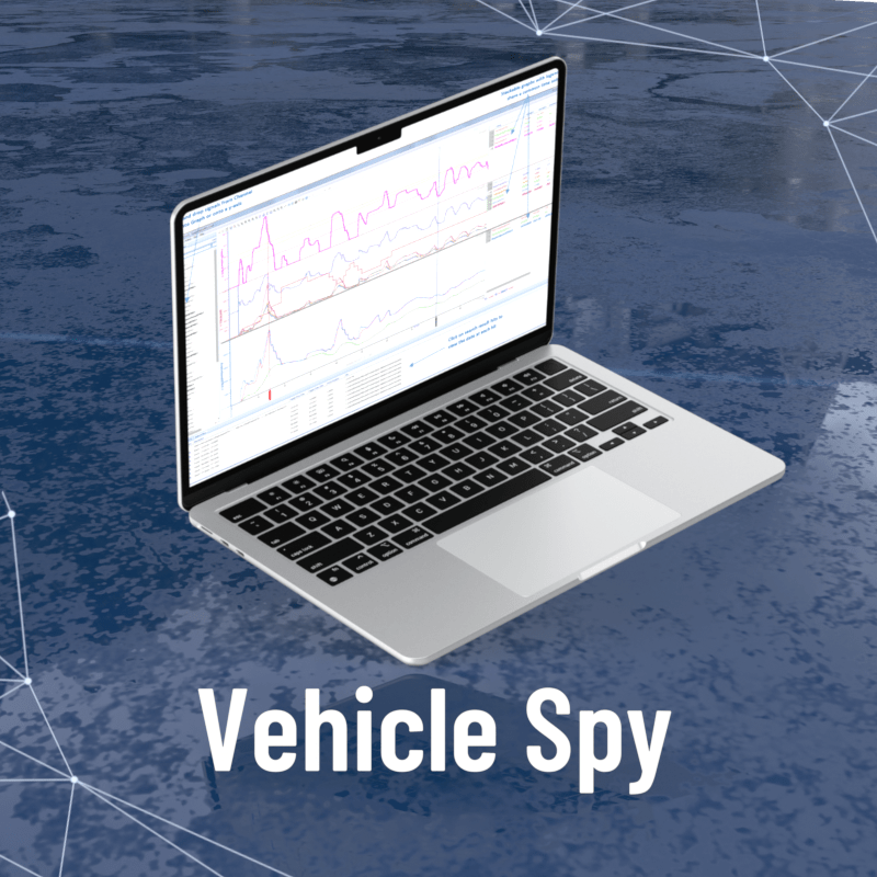 Shows a laptop with the Vehicle Spy Software active.